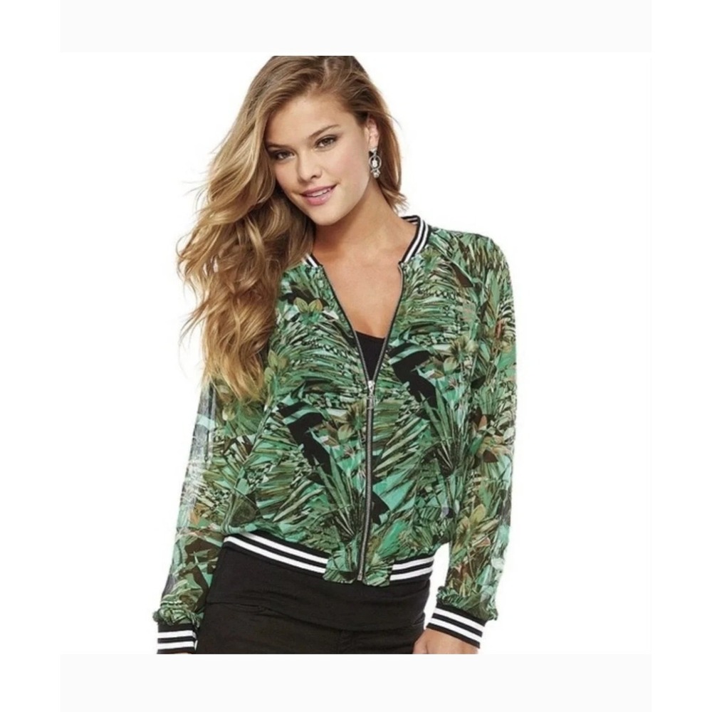 Juicy Couture Tropical Floral Sheer Bomber Jacket Green Size S Y2K Streetwear